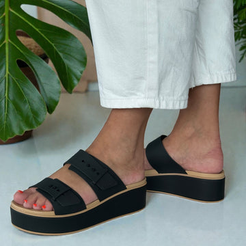 Womens Crocs Black Brooklyn Buckle Wedge Sandals - Black