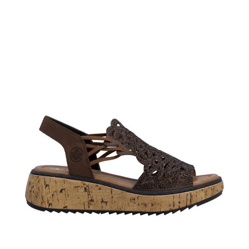 Womens Rieker V1765 Brown Wedge Sandal - Brown