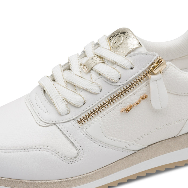 Womens Tamaris Comfort 83734 White And Gold Side Zip Trainers - White And Gold