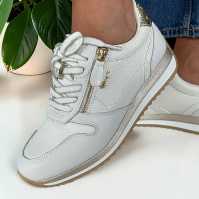 Womens Tamaris Comfort 83734 White And Gold Side Zip Trainers - White and Gold
