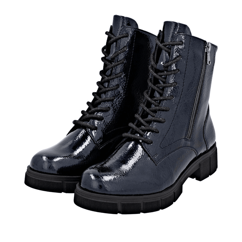 Womens Remonte D2S72 Navy Patent Biker Boots - Navy