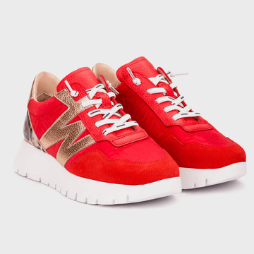 Womens Wonders A-24100 with Leopard Print Slip On Trainers - Red