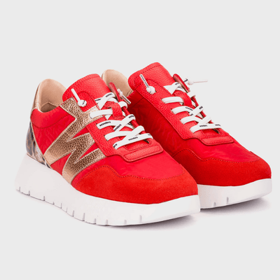 Womens Wonders A-24100 with Leopard Print Slip On Trainers - Red