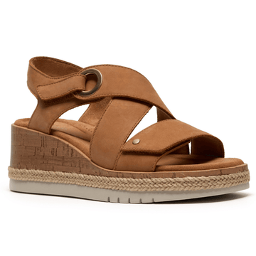 Womens Clarks Kidiki Sun Tan Nubuck Wedge Sandals - Tan Nubuck