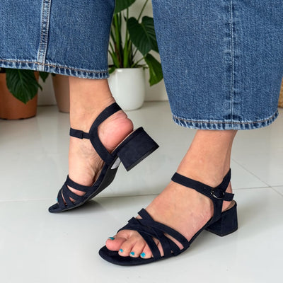 Womens Jana 28280 Navy Low Block Heeled Sandals - Navy