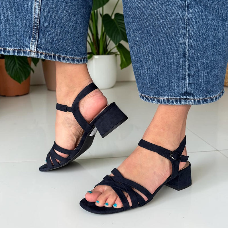 Womens Jana 28280 Navy Low Block Heeled Sandals - Navy