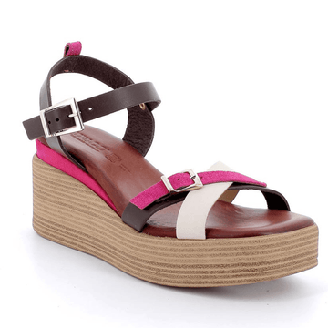 Womens Igi & Co Dark Brown and Pink Leather Wedge Sandals - Dark Brown