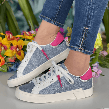 Womens Guess Ladies Wayne Blue Glitter Trainers - Blue