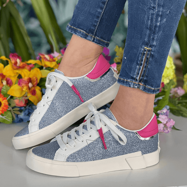 Womens Guess Ladies Wayne Blue Glitter Trainers - Blue