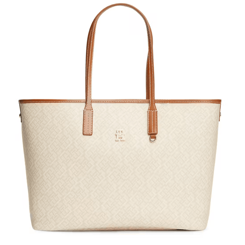 Womens Tommy Hilfiger Monogram Tote Bag and Pouch - Beige Mix