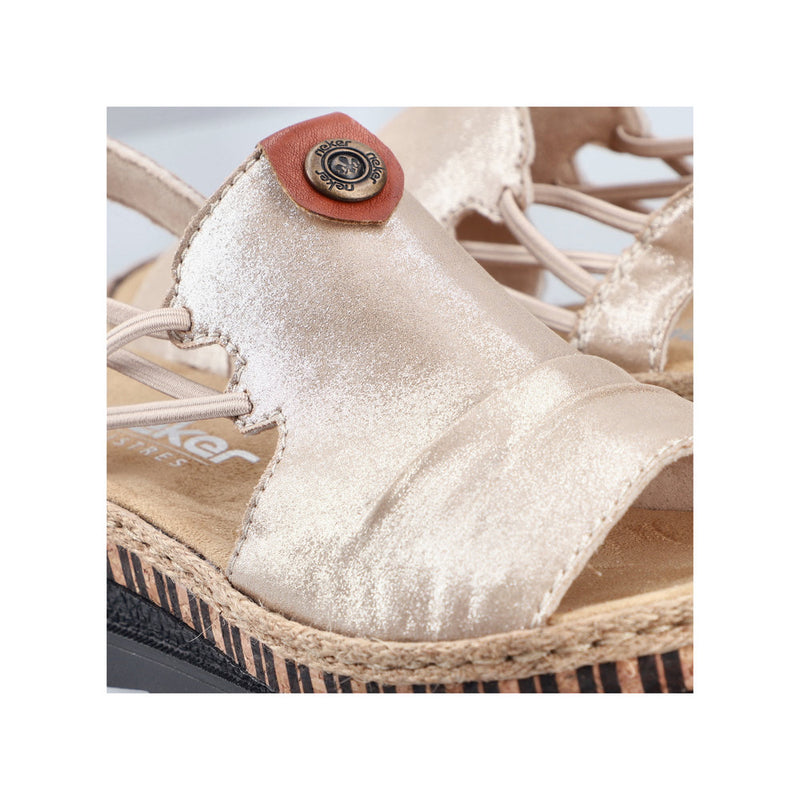 Womens Rieker V7972 Beige Wedge Sandal - Beige