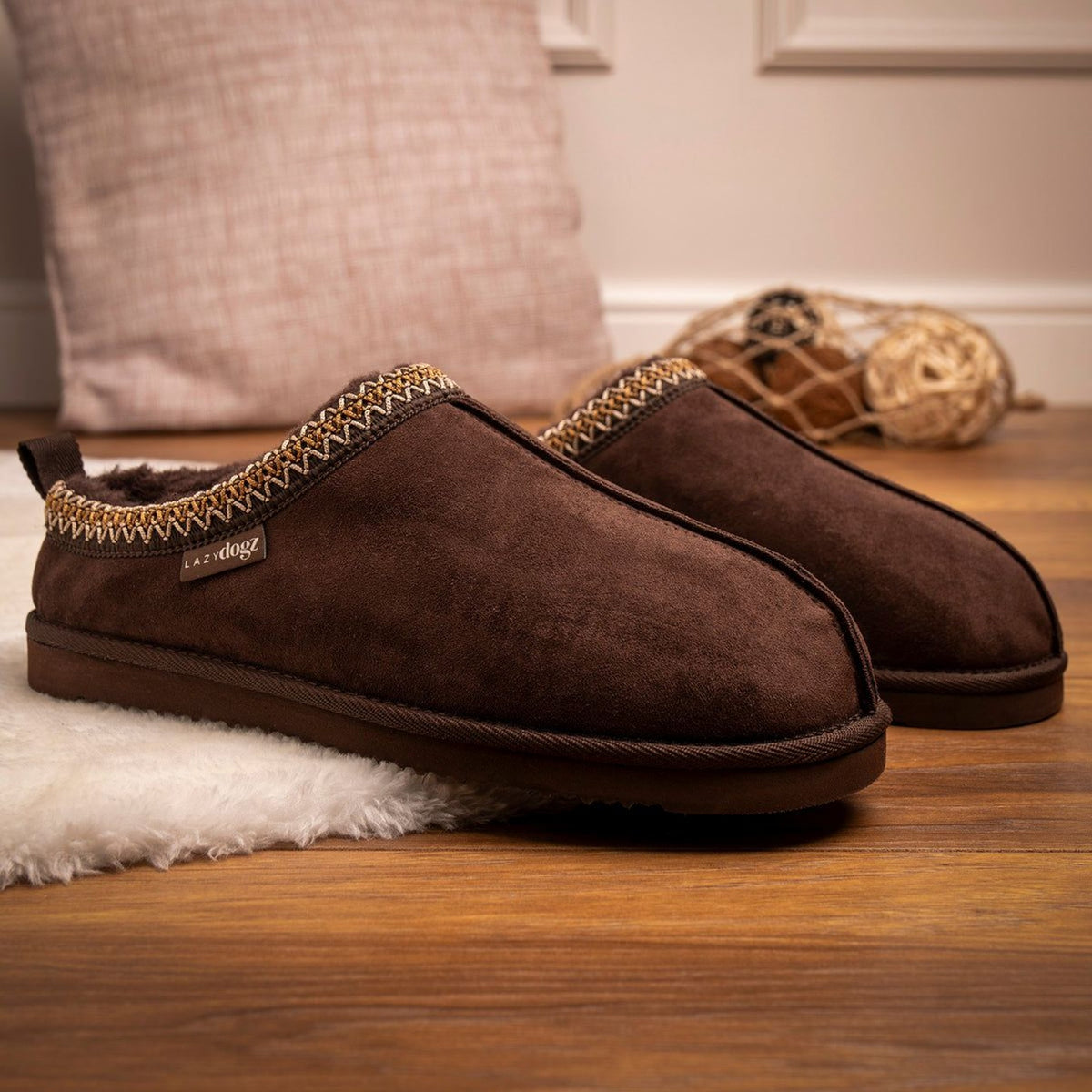 Mens Lazy Dogz Patrick Fur Lined Slippers