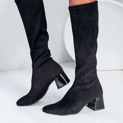 Womens Miss Elastic 75435 Suede Stretch Long Boots - Negro