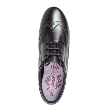 Junior Pod Girls Tina Black Leather Shoes - Black