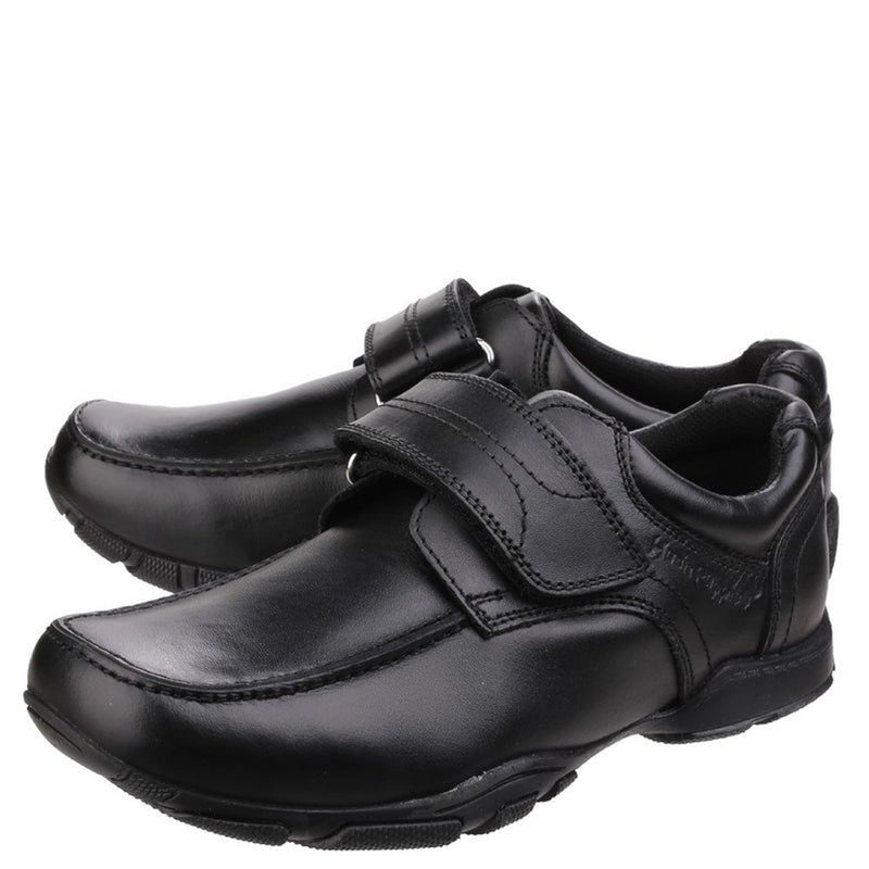 Boys Hush Puppies Freddy Black Junior School Shoes - Black