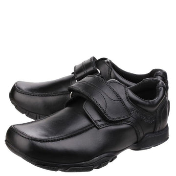 Boys Hush Puppies Freddy Black Senior School Shoes - Black