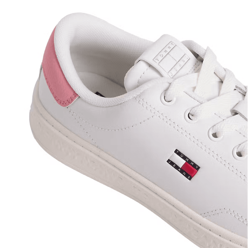 Womens Tommy Jeans Debossed Logo Cupsole Trainers - Ecru Enchanted Pink