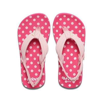 Reef Kids Little Ahi Back Strap Pink Polka Dot Flip Flop Sandals - RF002199PPD - Pink