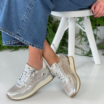Womens Xti 145194 Silver Metallic Woven Trainers - Silver