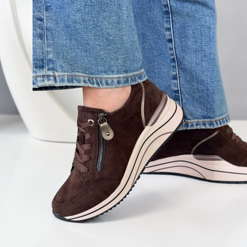 Womens Remonte D0T03-25 Brown Wedge Trainers - Cigar Brown
