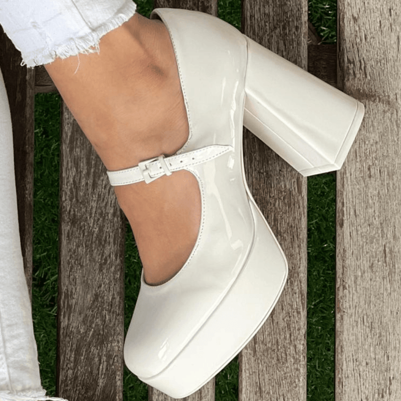 Womens Tamaris Ladies Platform Block Heels - White