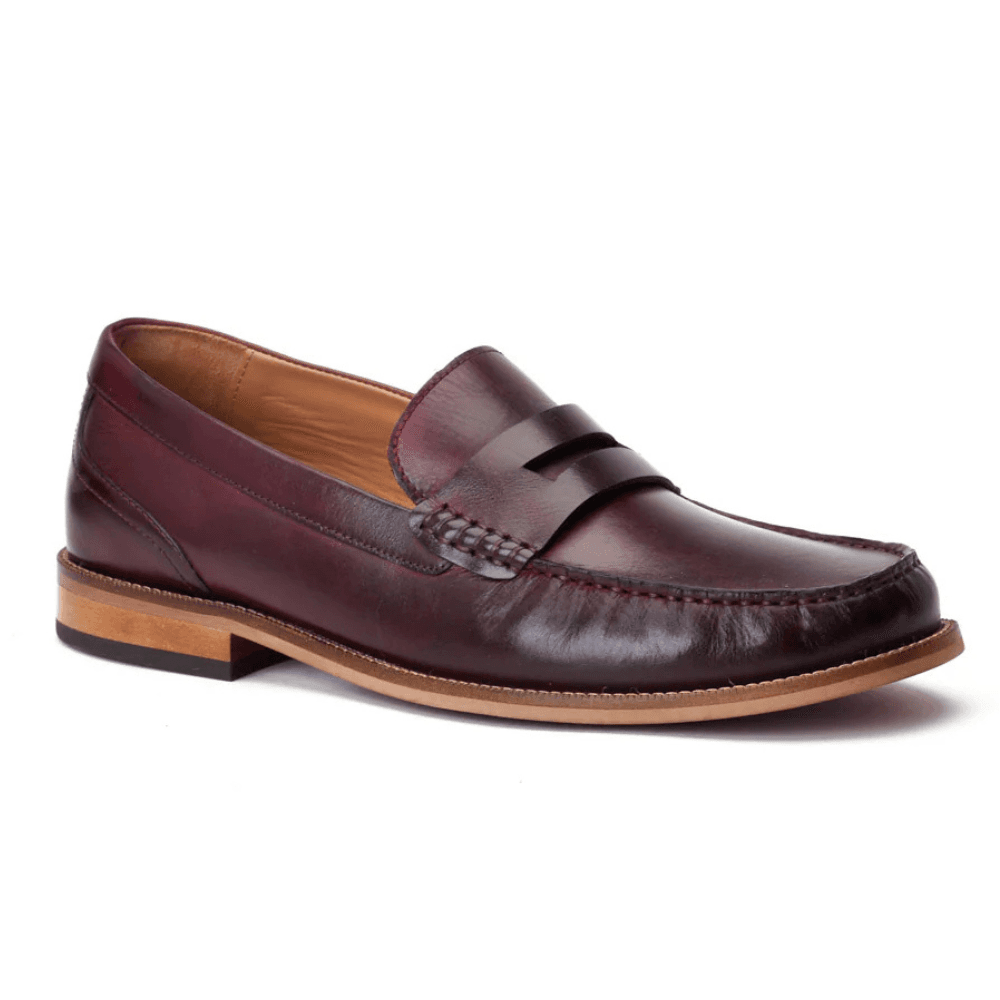 Base London Mens Garfield Burgundy Leather Loafers