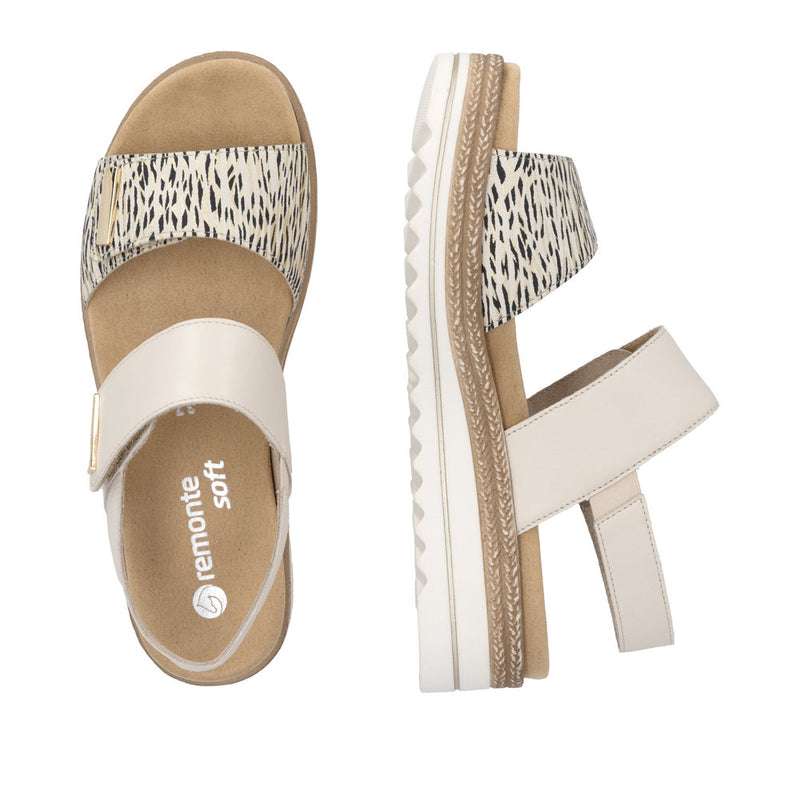 Womens Remonte D0Q59 Beige Combi Wedge Sandal - Beige Combi