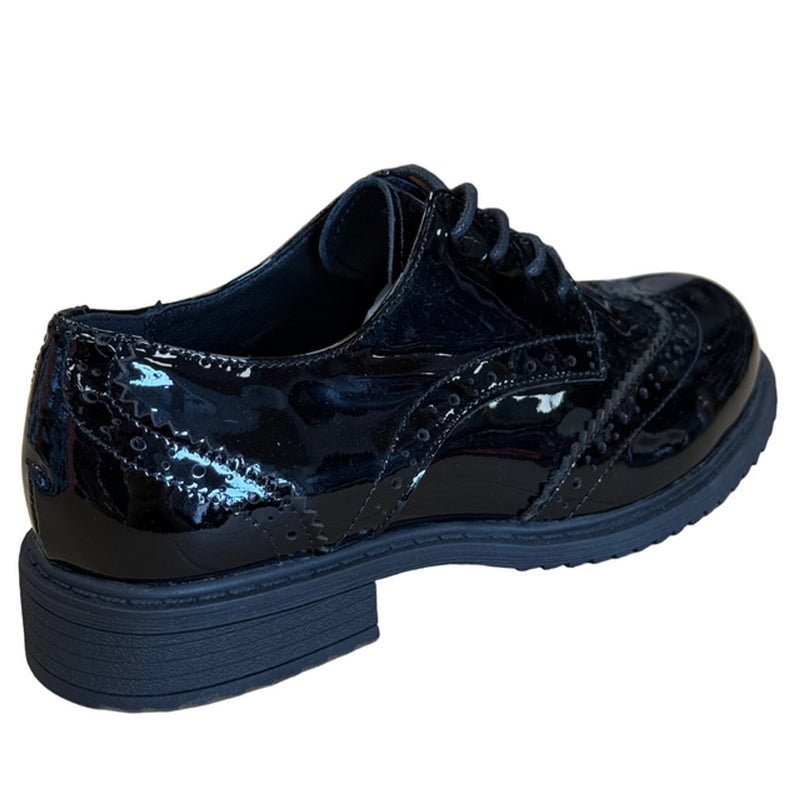 Girls Teds Pomona Brogue School Shoes - Black Patent