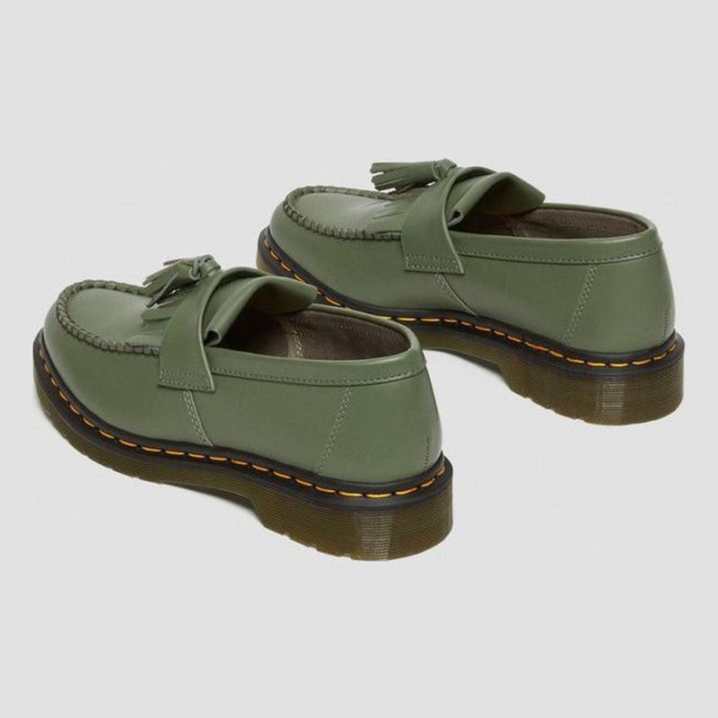 Unisex Dr. Martens Adrian Yellow Stitch Khaki Smooth Leather Loafers - Khaki