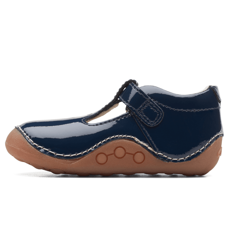 Infant Girls Clarks Tiny Beat Navy Patent-Bar Pre Walker Shoes - Navy