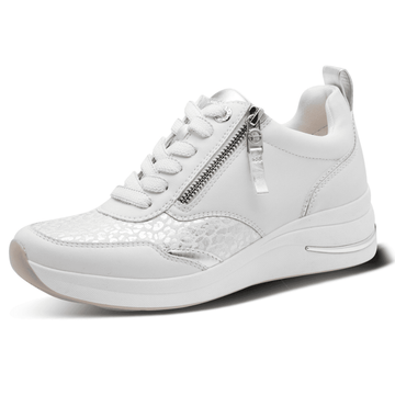 Womens Tamaris Comfort 83714 White Leopard Print Side Zip Wedge Trainers - White Nappa