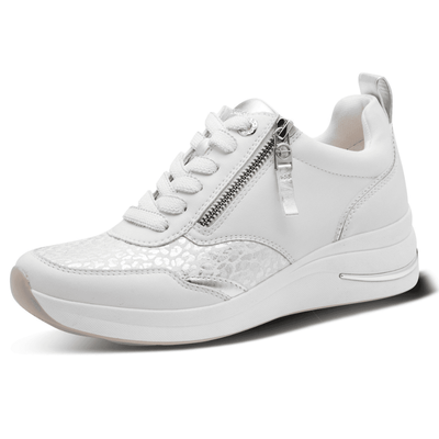 Womens Tamaris Comfort 83714 White Leopard Print Side Zip Wedge Trainers - White Nappa