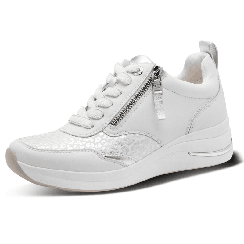 Womens Tamaris Comfort 83714 White Leopard Print Side Zip Wedge Trainers
