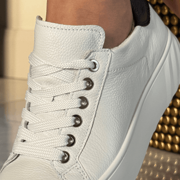 Womens Ara Monaco Platform Sole Leather Trainers - White and Navy