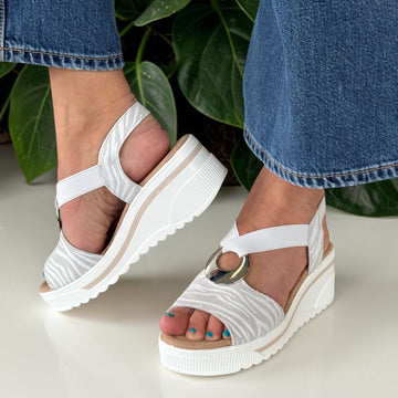 Womens Redz TX8-680 White And Grey Wedge Sandals - White and Grey