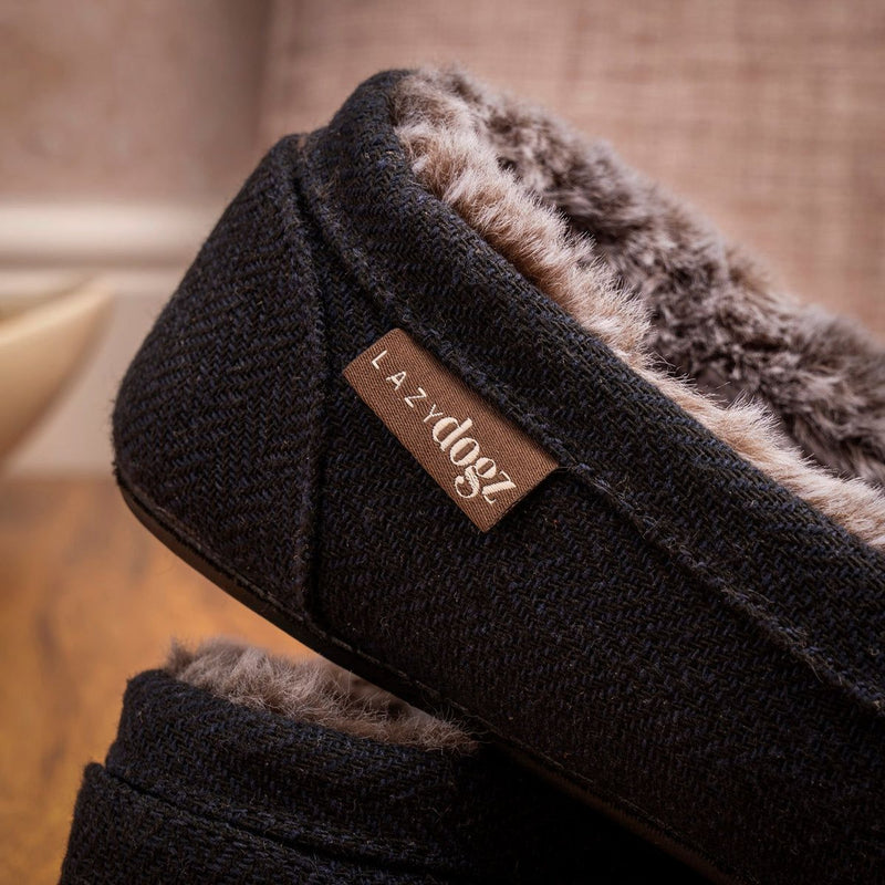 Mens Lazy Dogz Hendrix II Navy Fur Lined Slippers - Navy