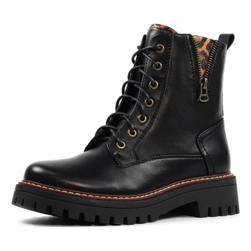Womens Lunar Colerado Black Leopard Print Ankle Boots - Black