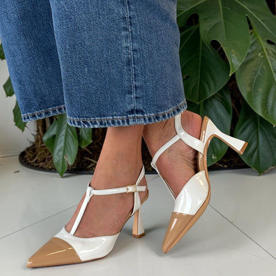 Womens Sorento Jorgensen White T-Bar Heels - Nude Mix