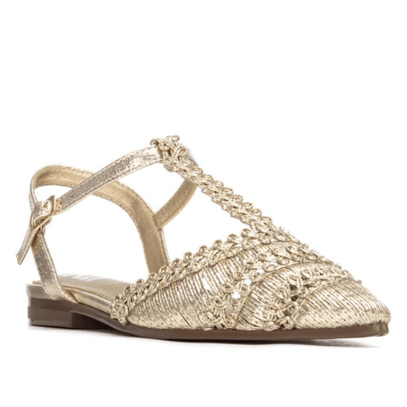 Womens Xti 14513601 Gold Woven T-Bar Flat Pumps - Gold