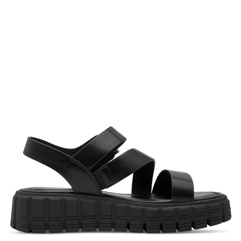 Womens Tamaris 28233 Black Buckle Closed Wedge Sandals - Black