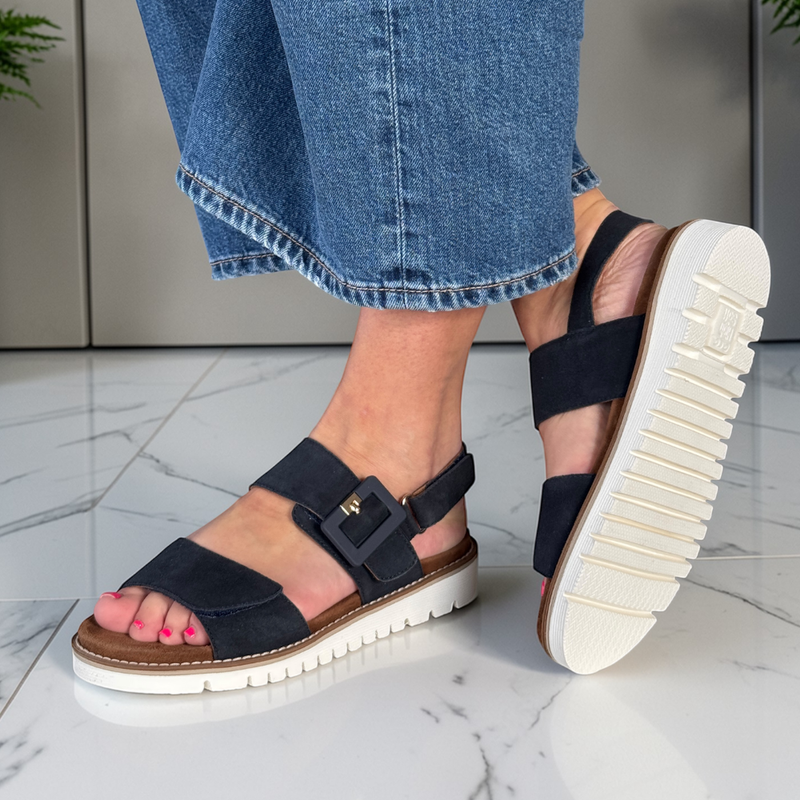 Womens Ara Kent 28134 Suede Velcro Strap Sandals - Navy Suede