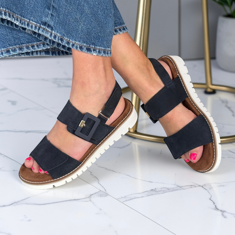 Womens Ara Kent 28134 Suede Velcro Strap Sandals - Navy Suede