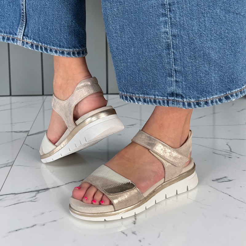 Womens Ara Cambridge 26504 Velcro Strap Sandals - Beige Metallic