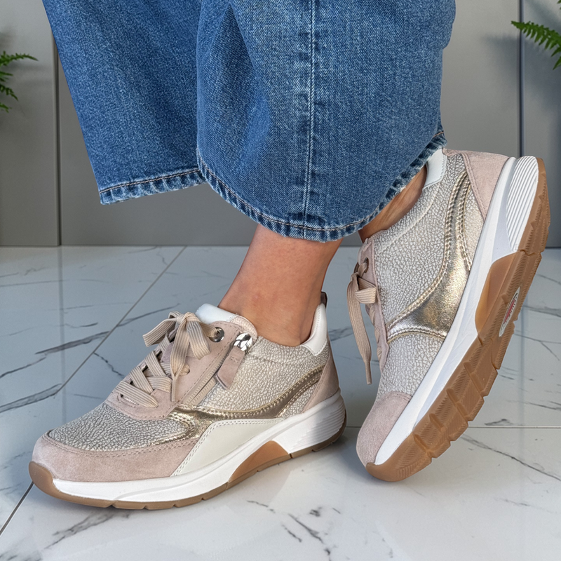 Womens Rolling Soft 86.877 Side Zip Sporty Trainers - Beige and Gold