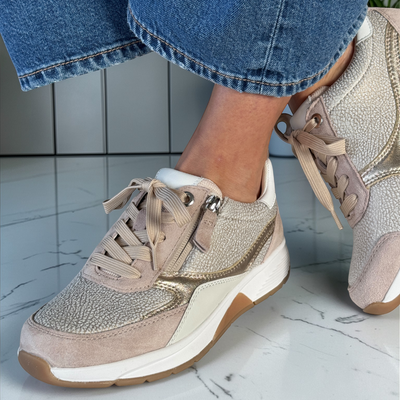 Womens Rolling Soft 86.877 Side Zip Sporty Trainers - Beige and Gold