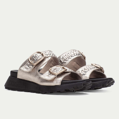 Womens Hispanitas 264783 Woven Double Strap Sliders - Champagne