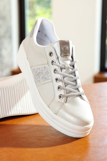 Womens Remonte D1C10 White Pearlized Bungee Lace Trainer - White Pearlized