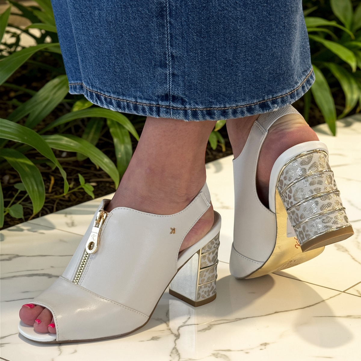 Kate Appleby OBORNE Zip Front Slingback Sandals in Almond Cream