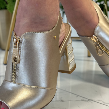 Kate Appleby OBORNE Zip Front Slingback Sandals in Gold - Gold