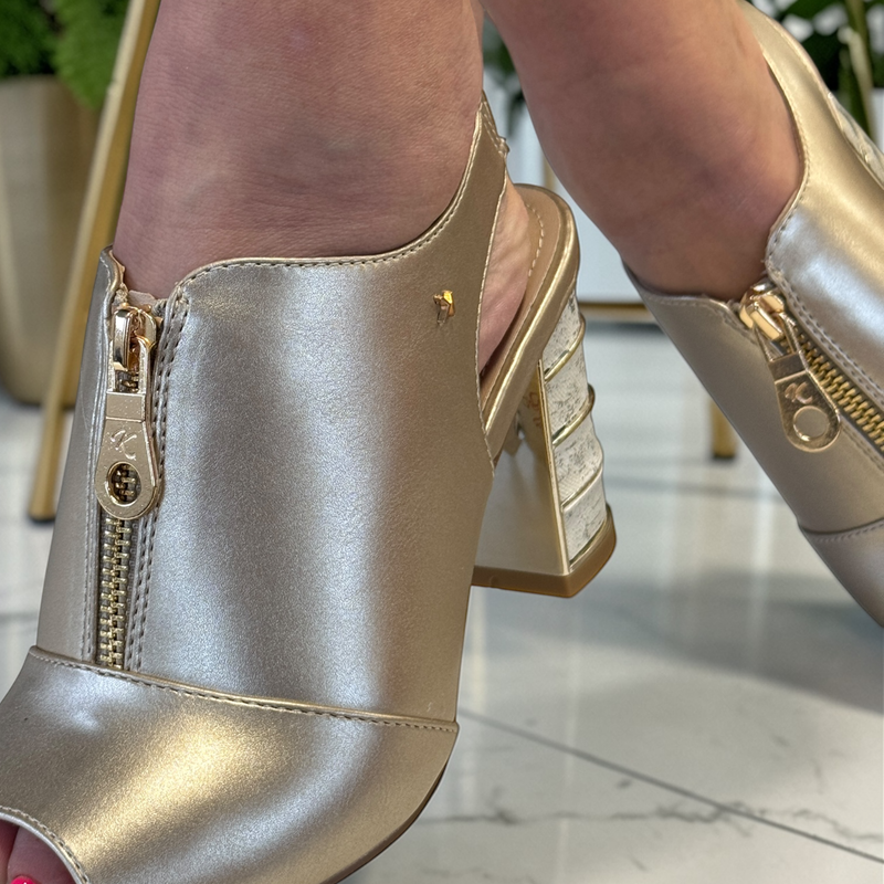 Kate Appleby OBORNE Zip Front Slingback Sandals in Gold - Gold